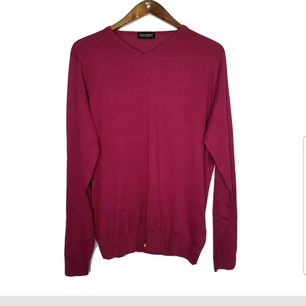 John Smedley Made in Great Britain Burgundy  V- Neck Longsleeves Sweater Sz XL - Picture 2 of 11